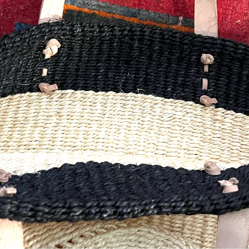 Woven Sisal Basket with Leather Handles - Picture 5 of 10